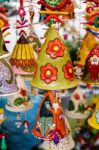 Pottery Bells For Sale On A Market Stall In Bergamo Stock Photo