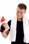 Man With Water Bottle Stock Photo