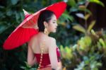 Thai Woman In Traditional Costume Stock Photo