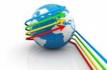 3d Earth Globe And Colourful Arrows Stock Photo