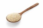 White Sesame On Wood Spoon Stock Photo