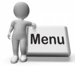 Menu Button With Character  Shows Ordering Food Menus Online Stock Photo