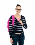 Smiling College Girl Carrying Bag Stock Photo