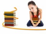 College Girl With Books On Her Laps Stock Photo