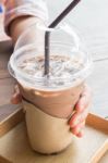 Glass Of Coffee Mocha With Ice Stock Photo