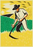 Farmer With Scythe Harvesting  Field Retro Stock Photo