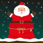 Cute Fat Big Santa Claus Come Out Of Christmas Bag Stock Photo