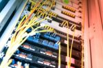 Fiber Optic With Servers In A Technology Data Center Stock Photo