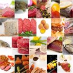 High Protein Food Collection Collage Stock Photo