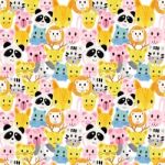 Watercolour Cute Animal Faces Pattern Seamless Stock Photo