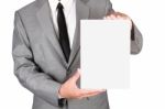 Businessman Holding Blank Paper Stock Photo