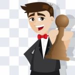 Cartoon Businessman With Piece Of Chess Stock Photo