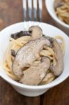 Italian Spaghetti Pasta And Mushrooms Stock Photo