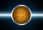 Bitcoin With Wave Signal Oscillating Light Stock Photo