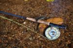 Fly Fishing Tackle In Stream Stock Photo