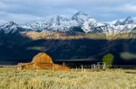 View Of Mormon Row Near Jackson Wyoming Stock Photo