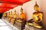 Buddha In Wat Pho Temple Sequential Nicely In Bangkok, Thailand Stock Photo