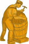 Cooper Making Wooden Barrel Drawing Stock Photo