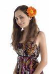 Female With Gerbera In Hair Stock Photo