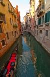 Venice Italy Gondolas On Canal Stock Photo