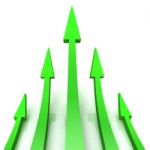 5 Green Arrows Shows Progress Target Stock Photo