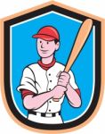 American Baseball Player Bat Shield Cartoon Stock Photo