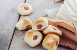 Filled Bread On Wooden Stock Photo