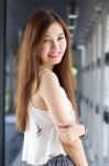 Portrait Of Thai Adult Beautiful Girl Relax And Smile Stock Photo