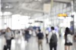 Blurred Background At Airport Terminal With Bokeh Light Stock Photo