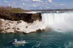 Beautiful Photo Of The Naigara Falls And The Ship Stock Photo