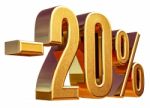 3d Gold 20 Twenty Percent Discount Sign Stock Photo