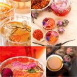 Collection Of Different Herbal Tea Infusion Collage Stock Photo