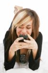 Girl Chatting With Cell Phone Stock Photo