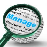 Manage Magnifier Definition Means Business Administration Or Dev Stock Photo