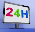 24h On Monitor Shows All Day Service Online Stock Photo