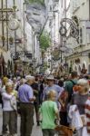 Salzburg, Austria - August, 2011: Unidentified People Walking Stock Photo