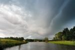 Summer Storm Landscape. Dramatic Cloudy Sky. Hurricane And Rain Stock Photo