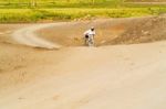 The Man Wiyh A Bicycle On The Road In Sudan Stock Photo