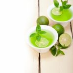 Mint Infusion Tea Tisane With Lime Stock Photo