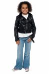 Charming Young Girl In Bikers Leather Jacket Stock Photo