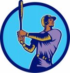 Baseball Batter Batting Bat Circle Woodcut Stock Photo