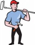 House Painter Holding Paint Roller Cartoon Stock Photo