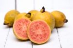 Fresh Guava Fruits On A White Background Stock Photo