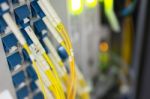 Fiber Optic With Servers In A Technology Data Center Stock Photo