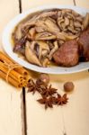 Venison Deer Game Filet And Wild Mushrooms Stock Photo