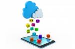 App Rain From Cloud To Tablet Stock Photo