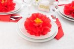 Tableware Decoration Paper Towels In The Form Of A Flower Stock Photo