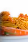 Pasta And Spicy Shrimps Stock Photo