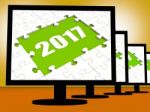 Two Thousand And Seventeen On Monitors Shows Year 2017 Resolutio Stock Photo