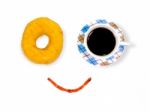 Smiling Coffee And Donut Stock Photo